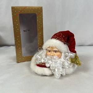 Vintage Dillards Ted & Gold Tapestry Trimmings Santa Head Christmas Ornament